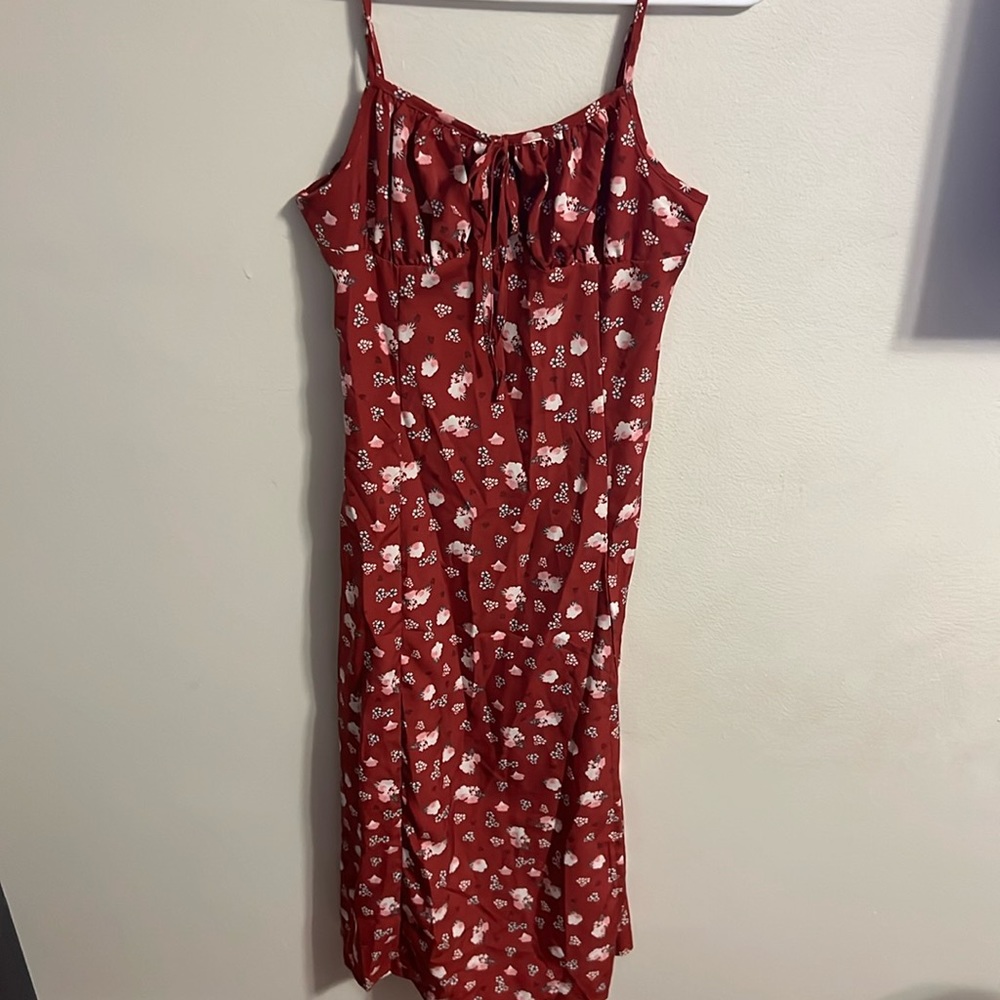 SHEIN, size small, red floral dress, slit on one side. Never worn.